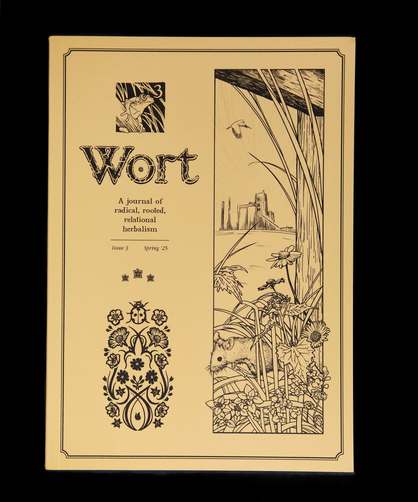 zine with yellow cover, featuring art nouveau style illustrations