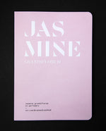 The book "Jasmine in Perfumery" on black background. The cover is light pink and reads "JASMINE" in bold white graphic letters. 