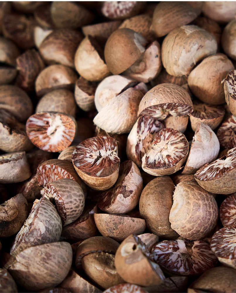 close up of whole nutmeg