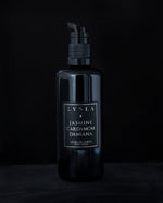 100ml black glass bottle with pump dispenser of LVNEA’s Jasmine, Cardamom and Damiana body serum