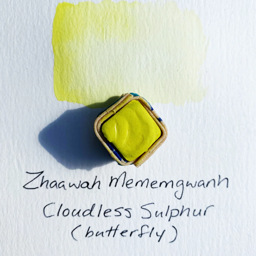Swatch of Beam Paints' chartreuse "Cloudless Sulphur" watercolour paintstone.