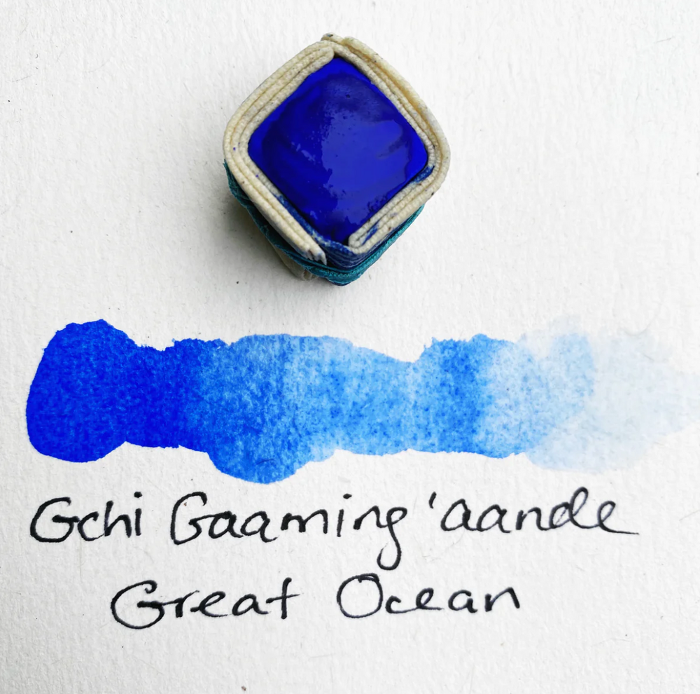 Swatch of Beam Paints' navy blue "Great Ocean" watercolour paintstone.
