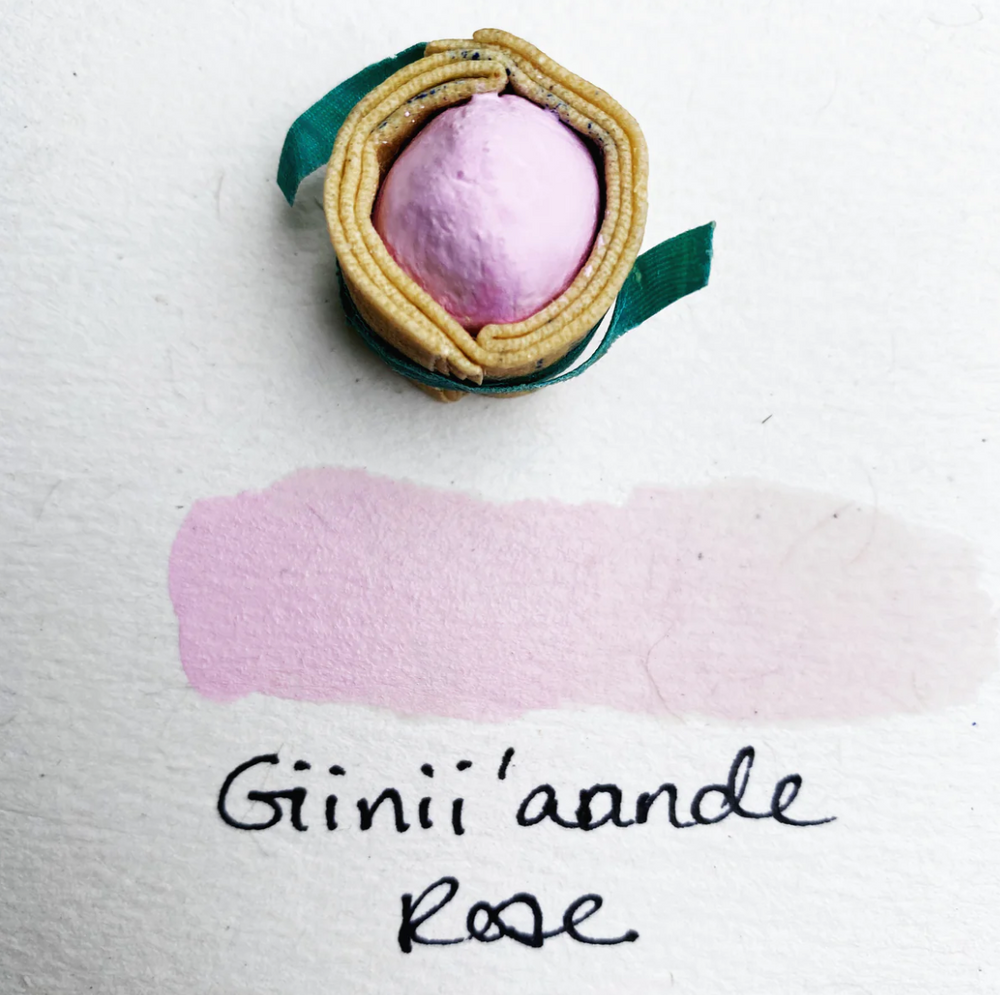 Swatch of Beam Paints' light pink-coloured "Rose" watercolour paintstone.