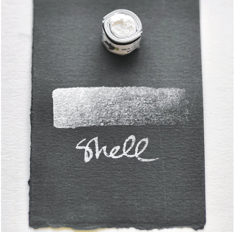 Swatch of Beam Paints' irridescent white "Shell" watercolour paintstone.