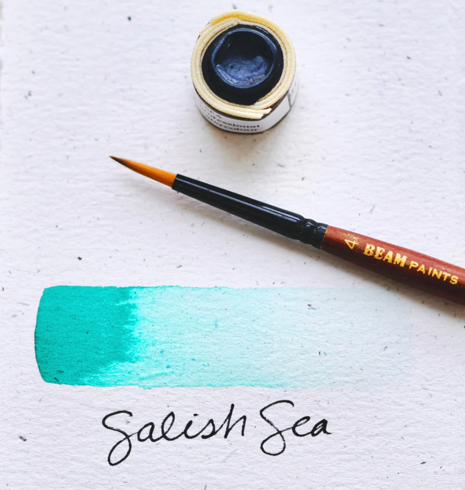 Swatch of Beam Paints' teal-coloured "Salish Sea" watercolour paintstone.