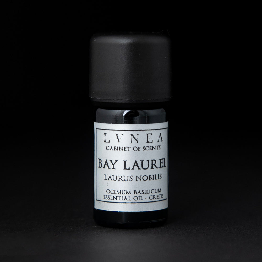 
                      
                        5ml black glass bottle of LVNEA's bay laurel essential oil on black background
                      
                    