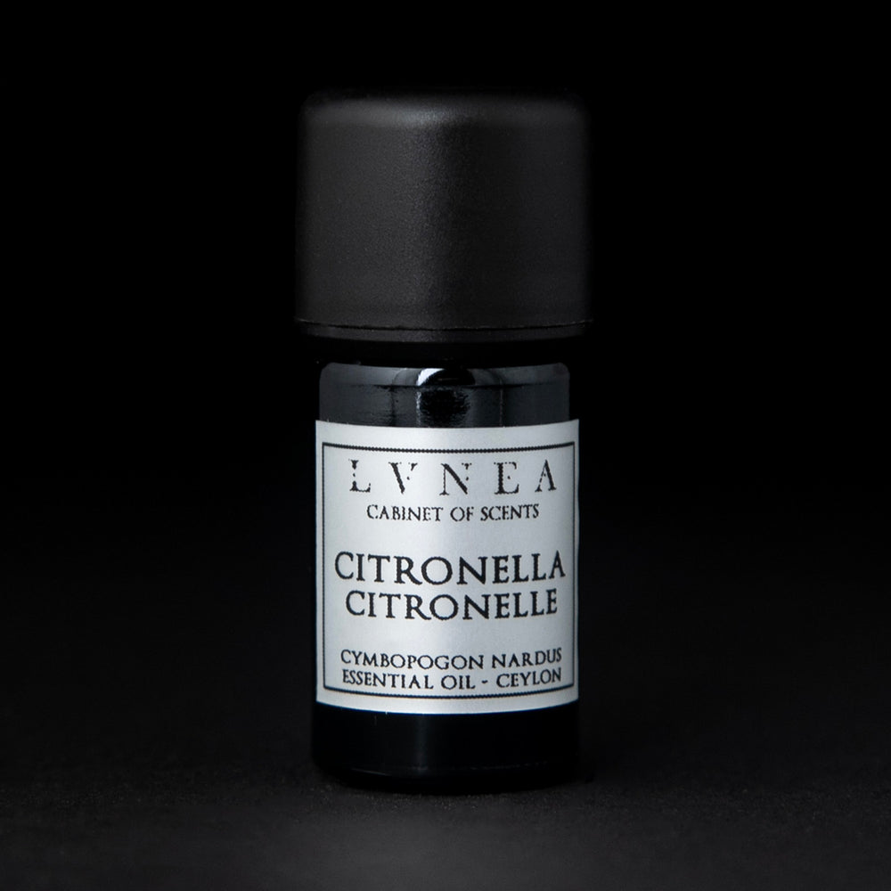 
                      
                        5ml black glass bottle with silver label of LVNEA's citronella essential oil
                      
                    