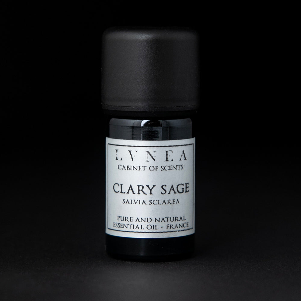 5ml black glass bottle with silver label of LVNEA's clary sage essential oil
