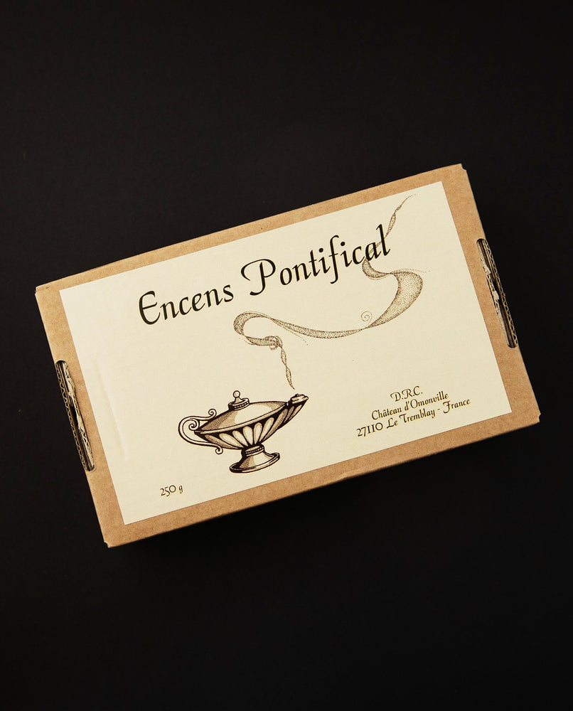 brown cardboard box containing Pontifical Incense